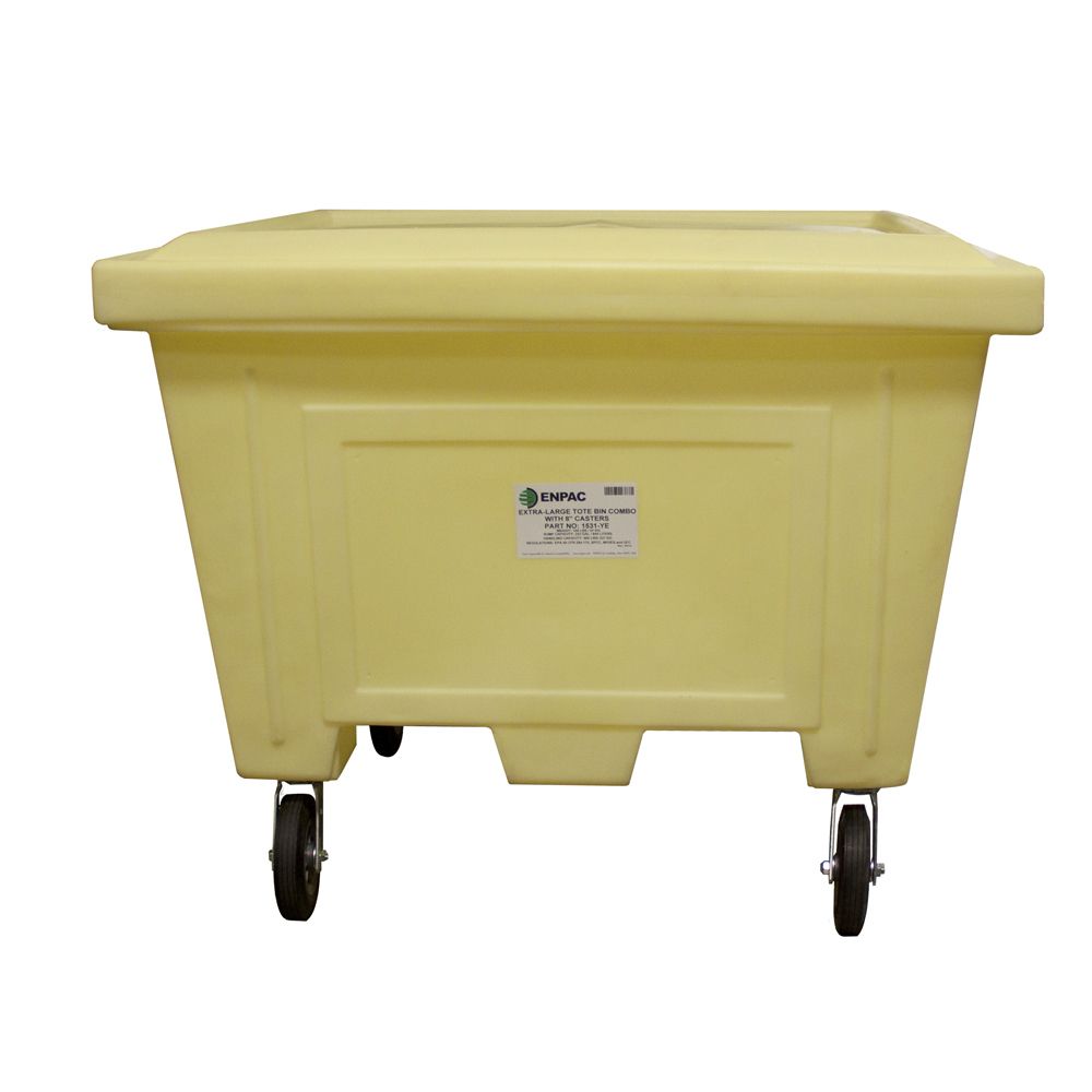 Extra Large Tote with Lid and 4 wheels - Forkliftable - Spill Capacity 223  Gallon - 1530-YE