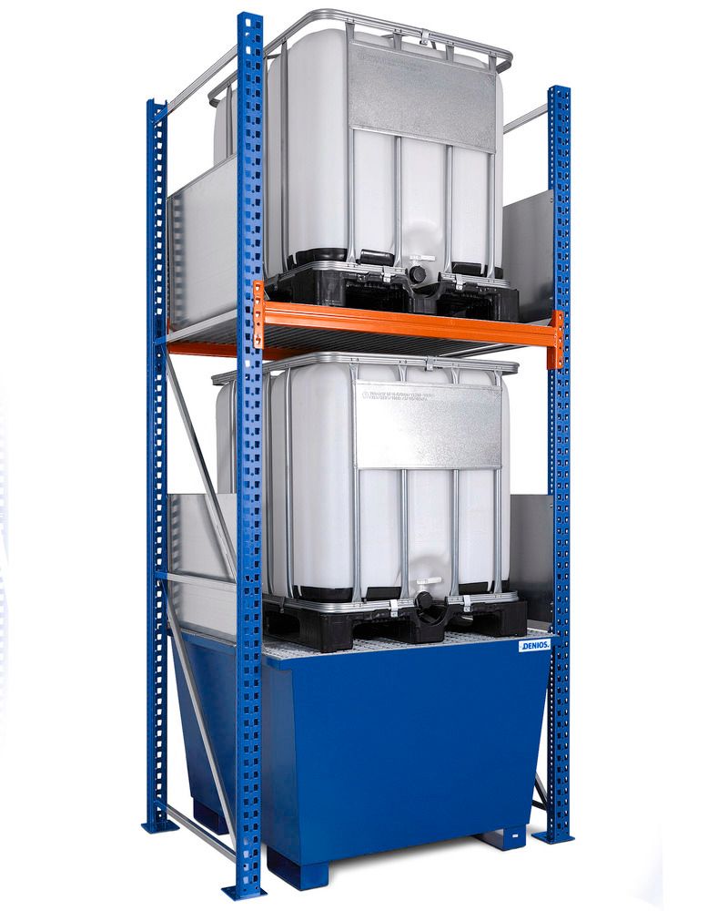 IBC Tote Storage Rack - 2 Tiers - 2 IBC Capacity - Steel Construction -  Compliant Sump