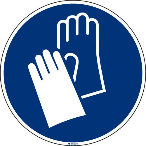 binde Skjult affald Påbudsskilt handsker påbudt, ISO 7010, folie, selvklæbende, 100 mm, 10 stk,