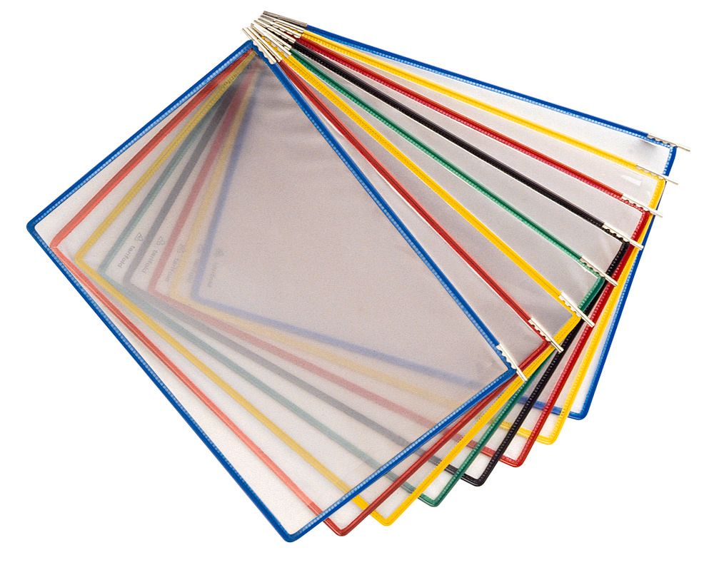 Tisch- und Wandhalter, Komplett-Set DURABLE: 10 Klarsichttafeln DIN A4  farbig sortiert