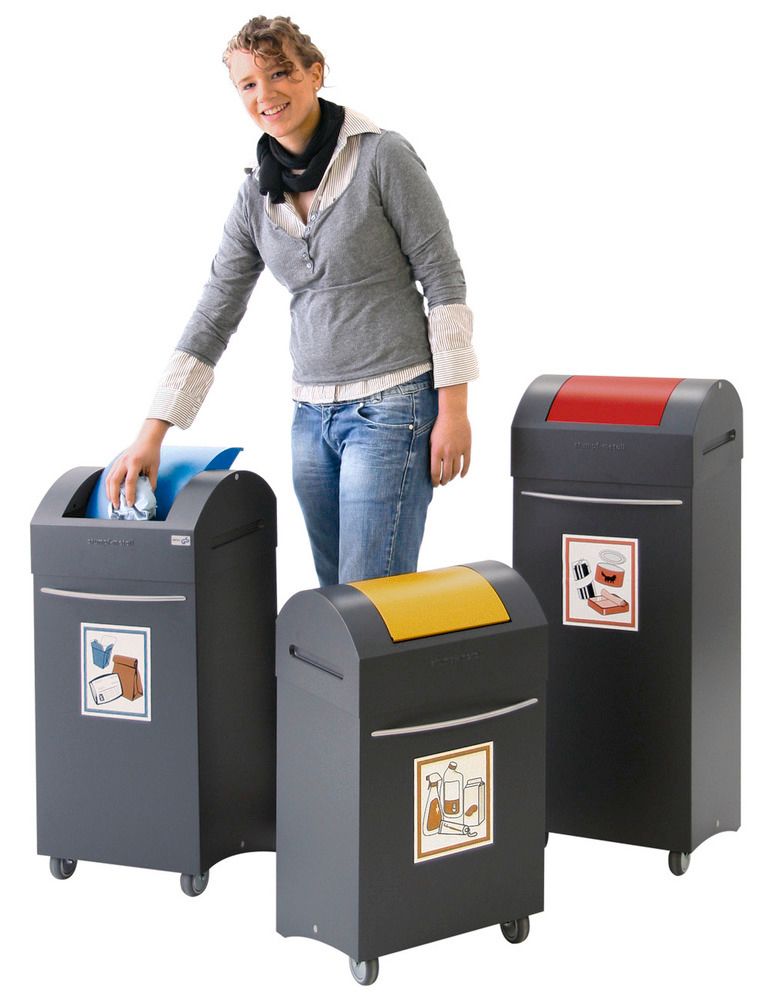 Caixote do lixo ignífugo para reciclagem, em aço, 2 rodas, volume 75  litros, antracite / amarelo