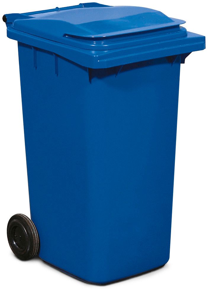 Cubo de basura con ruedas en plástico, volumen de 240 litros, azul