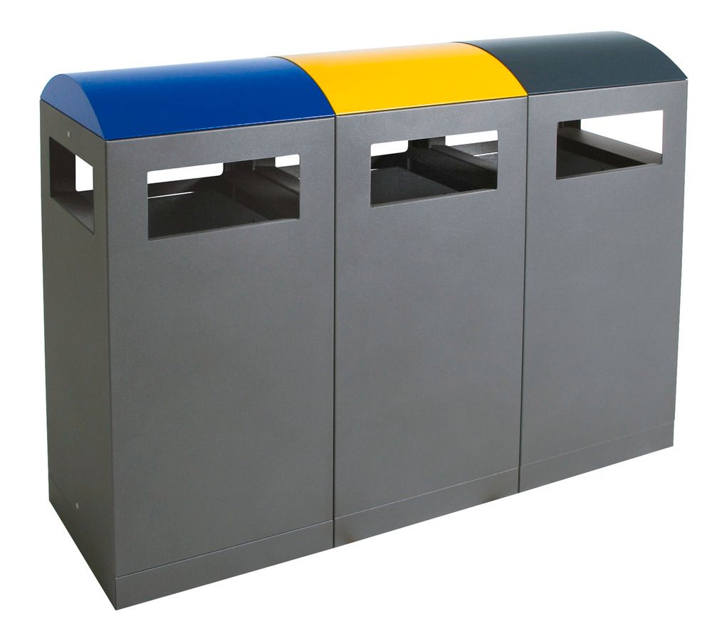 Stazione di raccolta da esterno per materiali riciclabili, 3 x 90 litri,  corpo grigio scuro