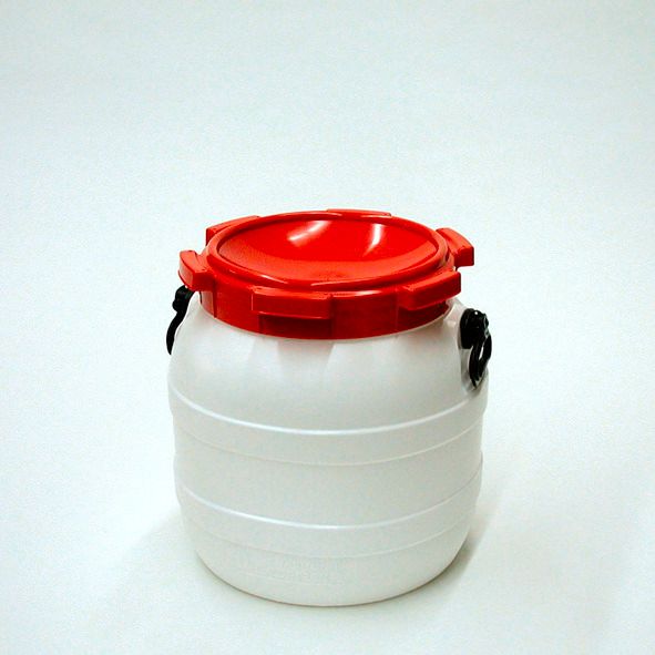 Weithalsfass WH 42, aus Polyethylen (PE), 42 Liter Volumen, weiß/rot