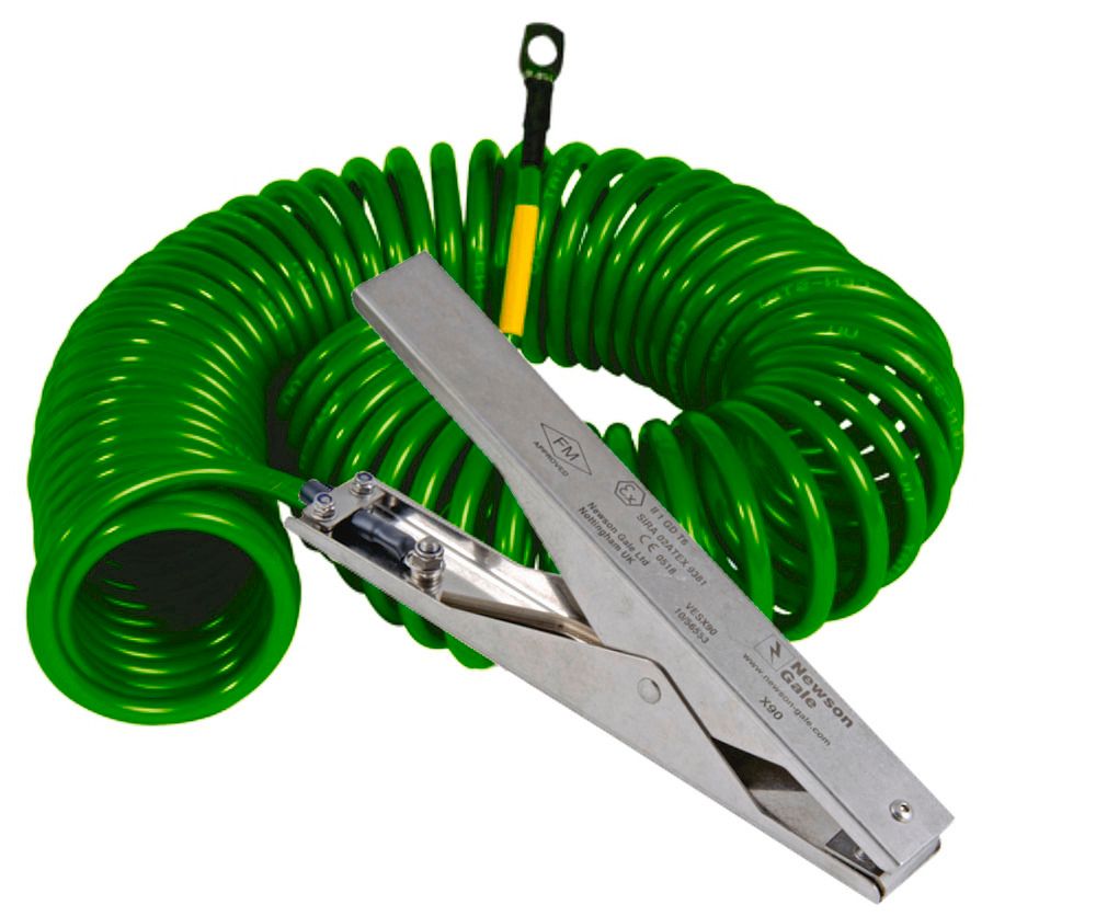 Câble spiralé avec 1 pince inox Heavy Duty 235 mm et 1 œillet, 5 m long,  ATEX