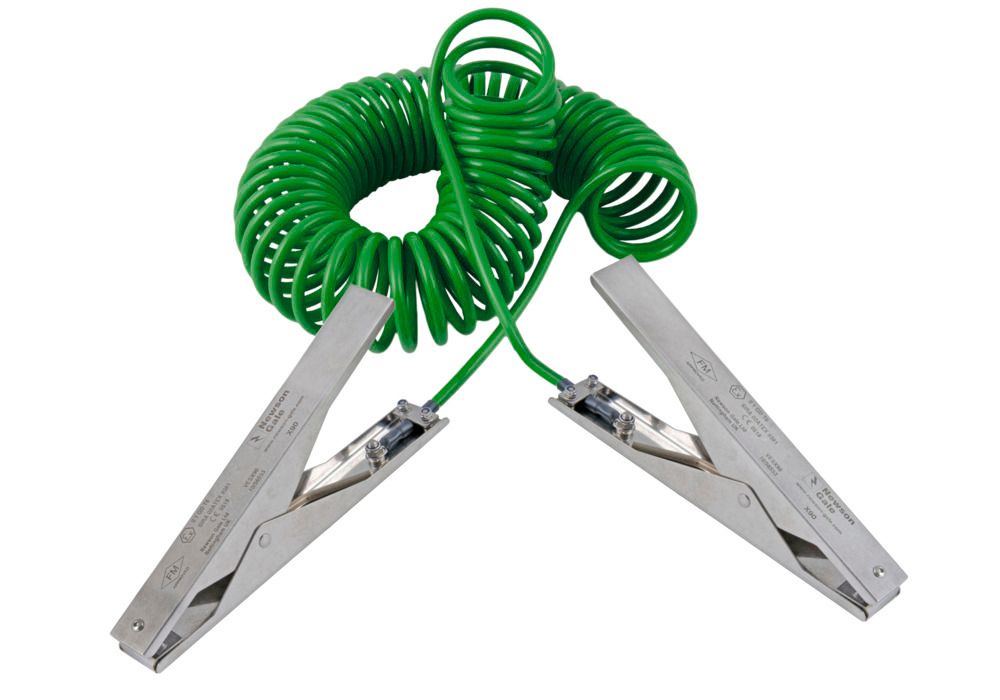 Spiral earthing cable with 2 st. steel earthing clips heavy duty 235 mm, 3  m pull-out length, ATEX