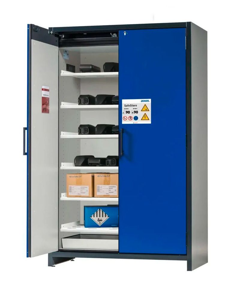 asecos lithium-ion storage cabinet, 90 Min fire resistant, 6 Shelves, 2  Doors