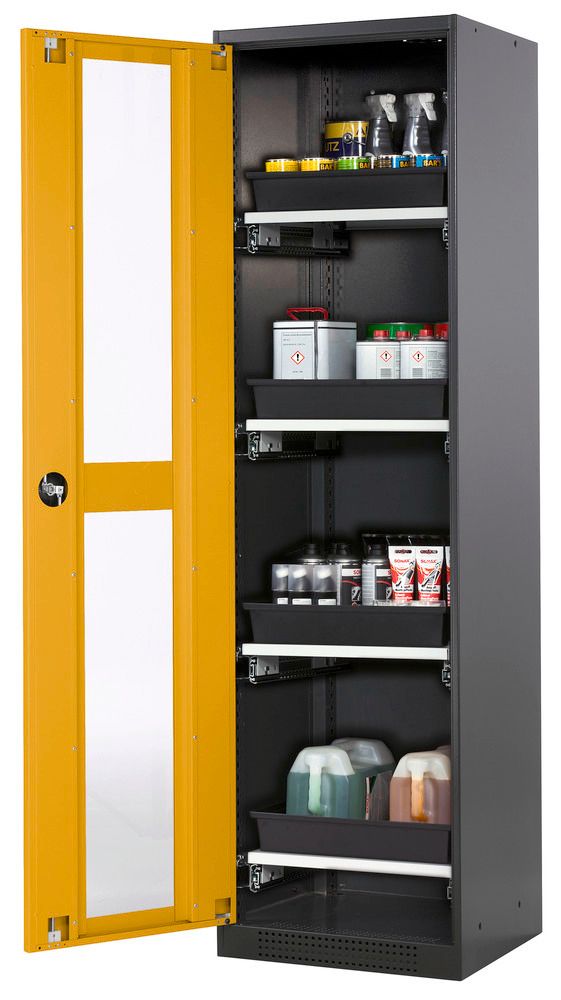 Armario para químicos, con puertas batientes, cubeto inferior y 3 estantes:  Systema Easy CS 103