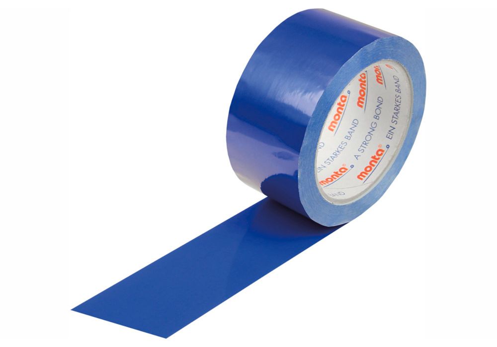 Nastro adesivo monta 250 in PVC, blu, larghezza 50 mm, lunghezza 66 m,  spessore 57µ