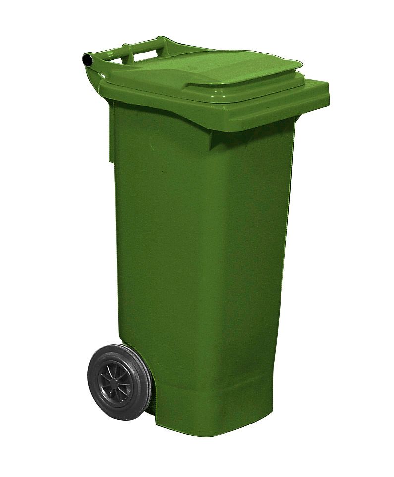 Cubo de basura con ruedas en plástico, volumen de 80 litros, verde