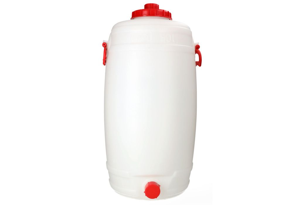 Plastic drum with tap, 50 litre capacity