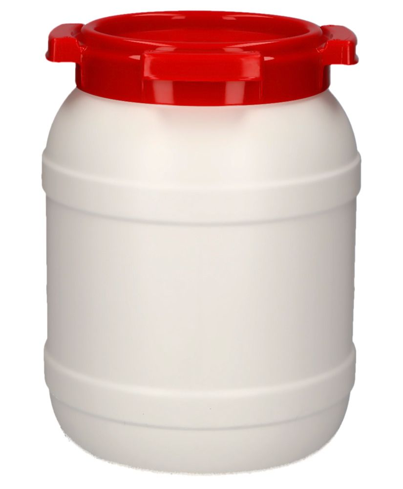 Weithalsfass WH 6, aus Polyethylen (PE), 6,4 Liter Volumen, weiß/rot