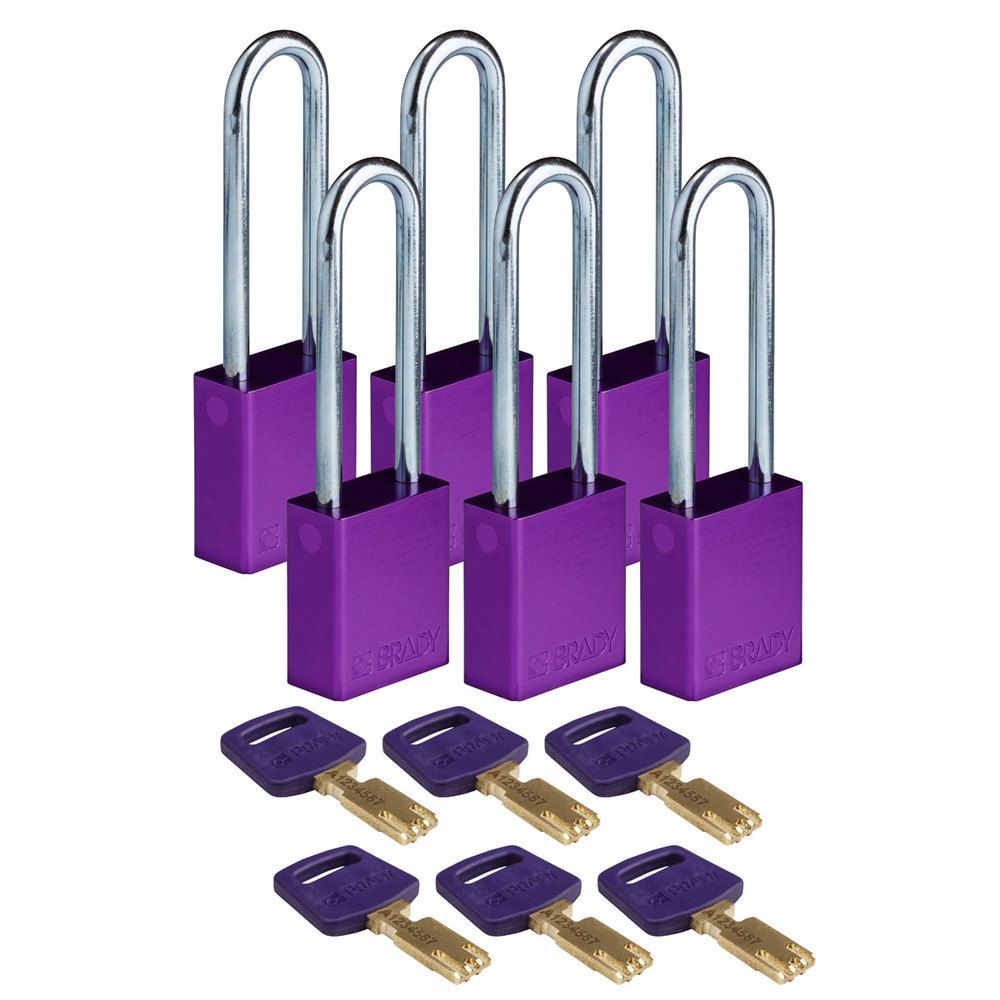 Cadenas SafeKey, aluminium, 6 pièces, hauteur intérieure de l'anse 76,20  mm, violet