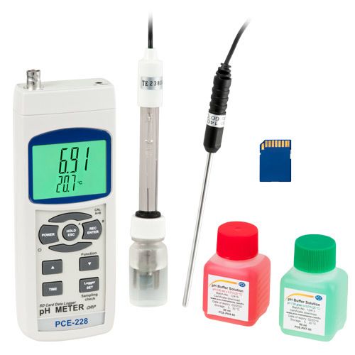 Analyseur d'eau PCE-228, pH, redox et température, pour liquides, avec  solutions d'étalonnage