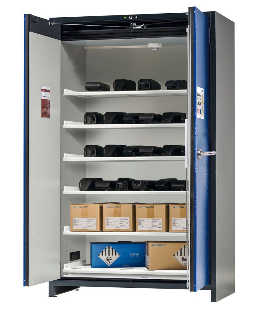 asecos Lithium-ion Battery Storage Cabinet, Safestore Core, 6 Shelves, W 1200 mm