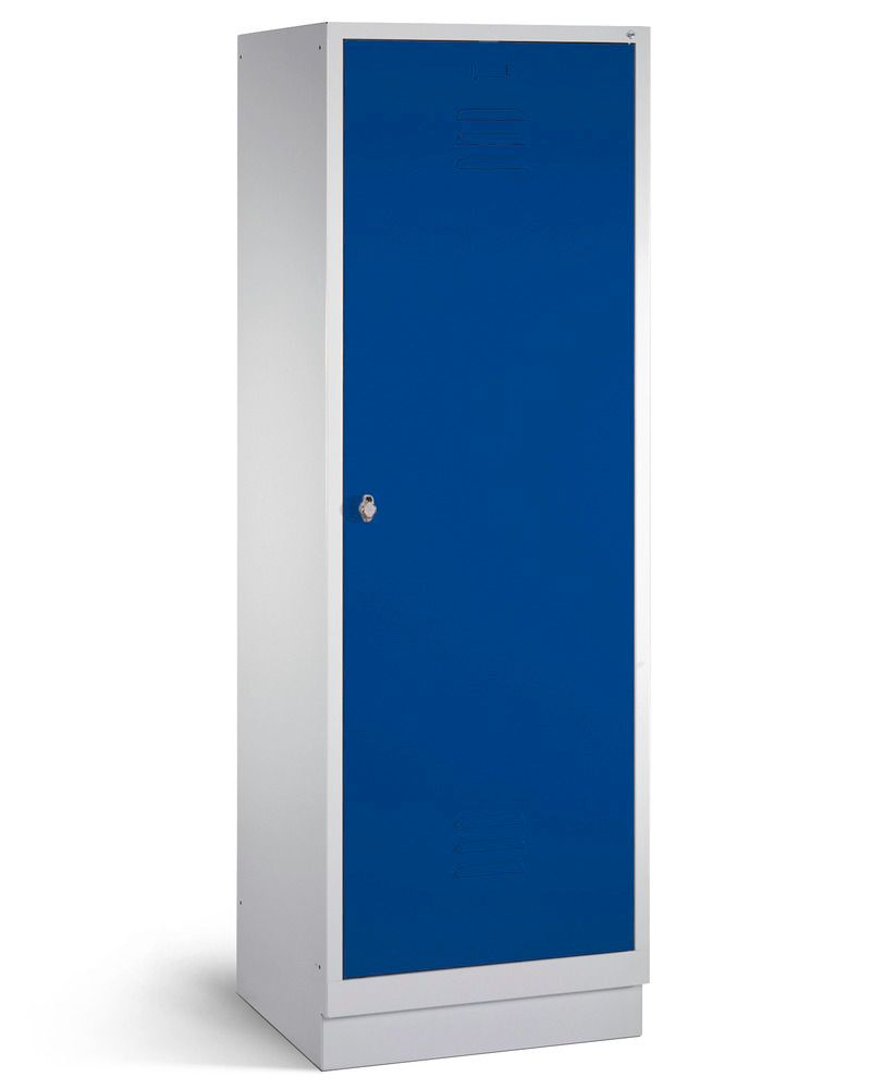 Geld rubber Vlak teugels Garderobekast Cabo, 2 vakken, B 610, D 500, H 1800 mm, sokkel, grijs/deur  blauw, 1
