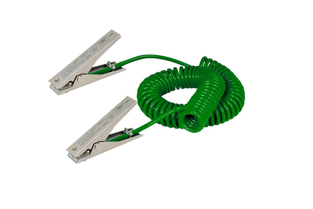 Straighten Part ability Spiralny kabel uziemiający z 2 żabkami uziemiającymi, dopuszczenie ATEX,  dł. po rozciągnięciu 3 m