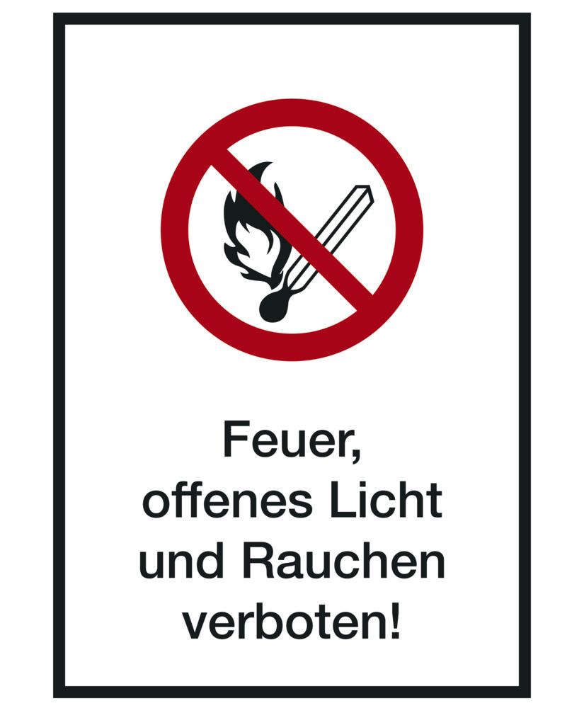 Alu Kombischild Schild Feuer 131x185 mm offenes Licht und Rauchen verboten 